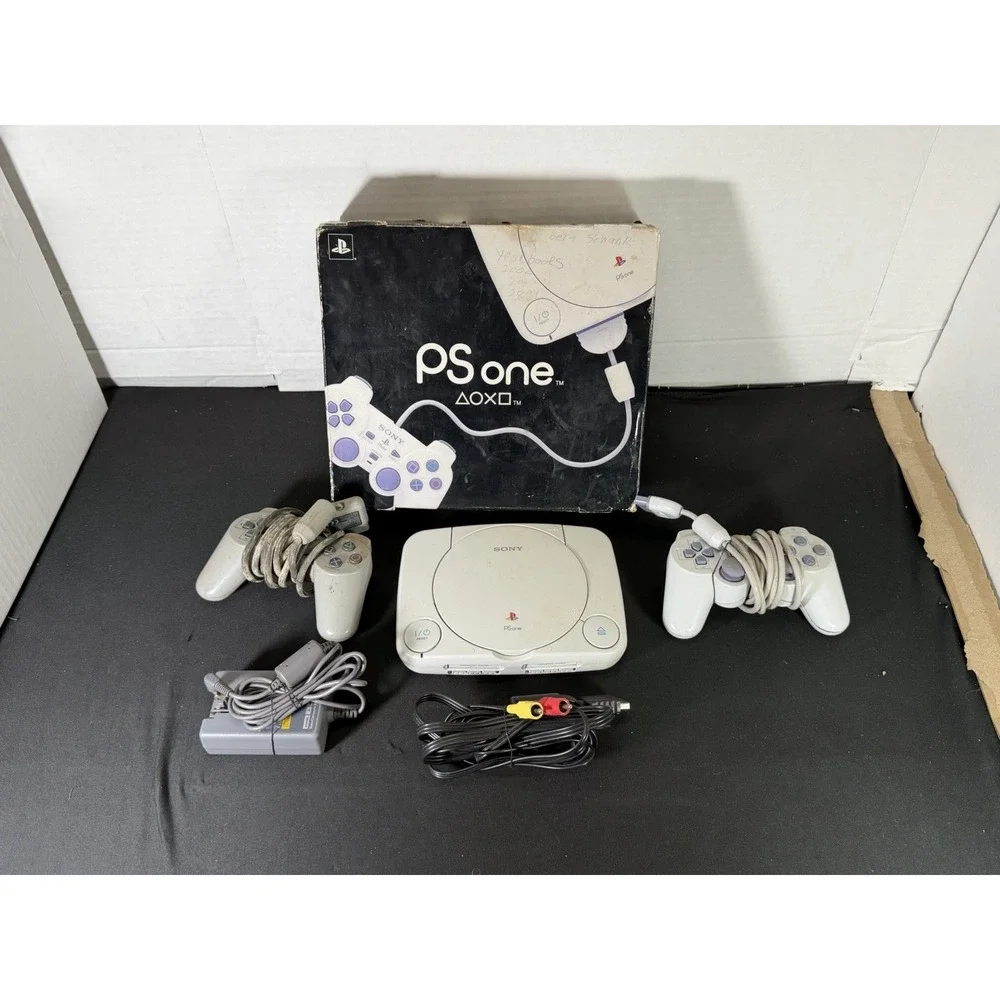 Sony PSone Slim Console Boxed Bundle w/ 2 Controllers & Cords PS1 TESTED